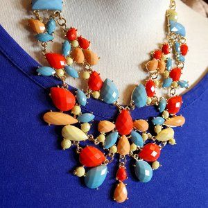 16" Gold Tone Colorful Bib Style Necklace Casual Women Fashion Design Panelled